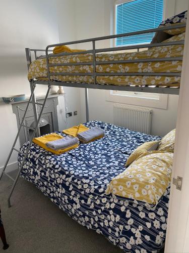 a bedroom with a bunk bed with pillows on it at Eleven Upway Street in Weymouth