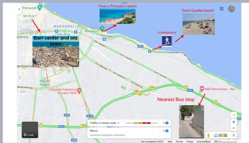 a map of the nearest bus stop at B&B Villa Pietrachiara in Bari