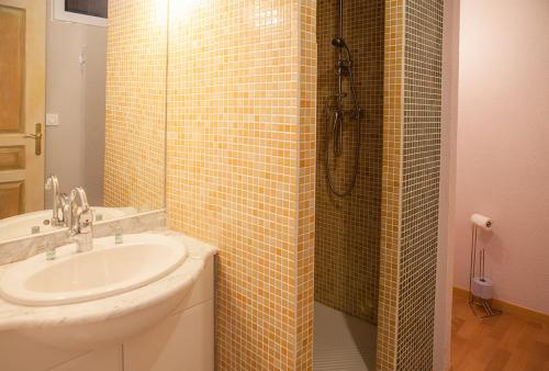 a bathroom with a sink and a shower at Auberge De La Vallee in Saint-Jean-de-Buèges