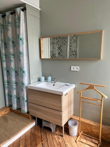 une salle de bain avec un lavabo et un miroir dans l'établissement Studio à Rouen avec mezzanine, à Rouen