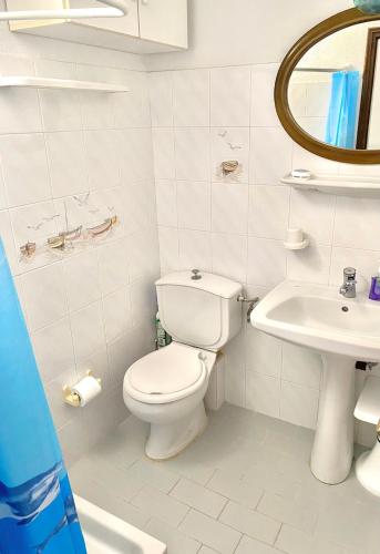 a white bathroom with a toilet and a sink at Gaia home in Prodromos Paros