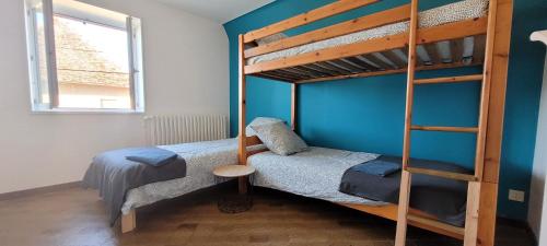 a bedroom with a bunk bed and a ladder at Le Domaine du Bien-Être in Rahon