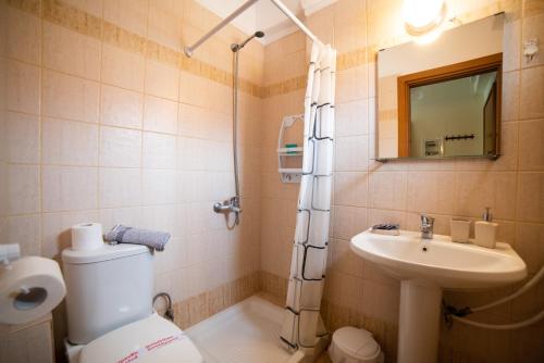 a bathroom with a toilet and a sink at Perfect Apartment in Nea Potidaea