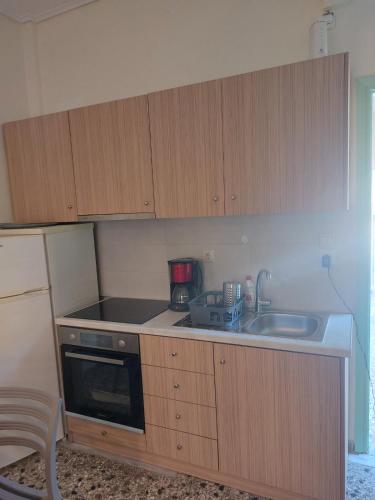 a kitchen with a sink and a stove top oven at Vitamin sea Apartment 4, Άνετο διαμέρισμα. in Almiropótamos