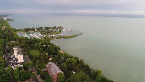an aerial view of a large body of water at Ádám Apartman in Balatonföldvár
