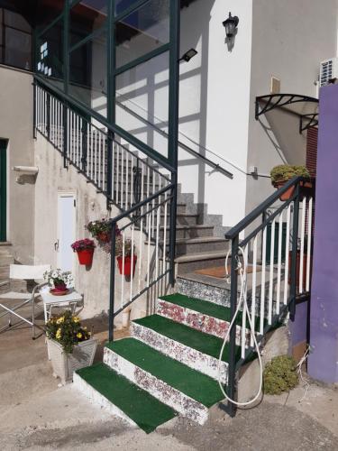 a set of stairs with a green rug on them at B&B Gàttina in Naso