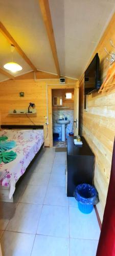 a room with a bed and a sink in a room at Casa Gabriela in Vama Veche