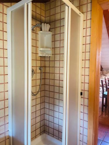a shower in a bathroom with ailed wall at Maso Mandrea in Arco