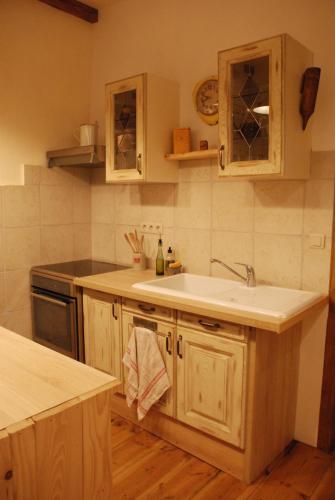 a kitchen with a sink and a counter top at Appartement de charme au cœur d une cité médiévale in Villefranche-de-Conflent