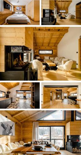 - un salon et une salle à manger dans une maison dans l'établissement Megève - Chalet Yack - Premium jusqu'à 15 pers, à Megève