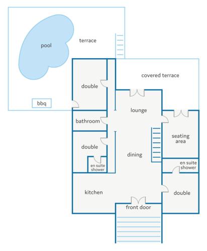 a schematic diagram of a house at Villa Pandora Limni by Villa Plus in Mavroli