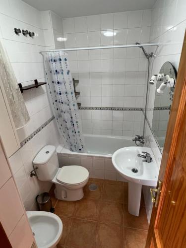 łazienka z toaletą i umywalką w obiekcie Genuar Apartments Malaga Center 2 w Maladze