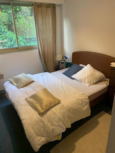 En eller flere senge i et værelse på Une terrasse sur Monaco logement 2 chambre