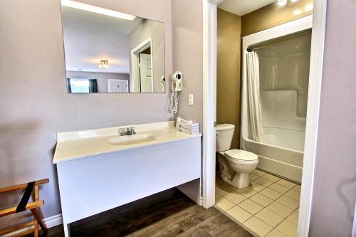 a bathroom with a sink and a toilet at Hotel-Motel La Difference in Sainte-Marie