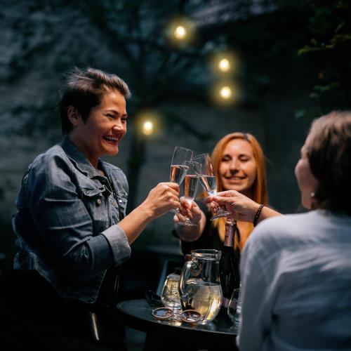 a group of people sitting at a table drinking wine at Apartmány Dačický 2 in Kutná Hora