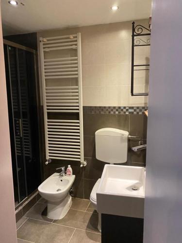 a bathroom with a toilet and a sink at Villa Gioia in Acqui Terme