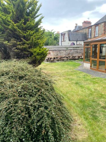 a view of a yard with a tree and a building at Ellwyn House in Edinburgh