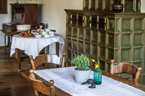 a dining room with a table with a cat on it at Gasthaus zum Schwan in Castell