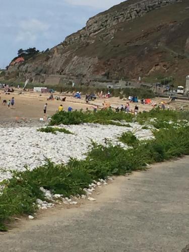 a group of people on a beach near a mountain at Plas Gorwelion guest house - Adult only in Llandudno
