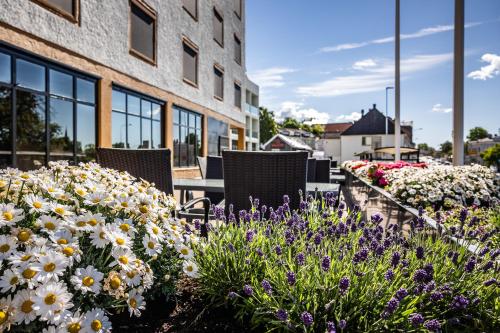 a bunch of flowers in front of a building at Quality Hotel Grand Larvik in Larvik