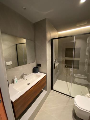 a bathroom with a sink and a shower and a toilet at Richard's Apartments - 22 Marzo in Milan
