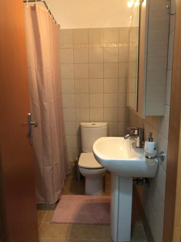 a bathroom with a toilet and a sink at Artemis House in Artemida