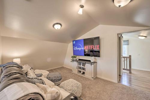 a living room with a couch and a flat screen tv at Family Home Near Kings and Sequoia National Parks! in Squaw Valley