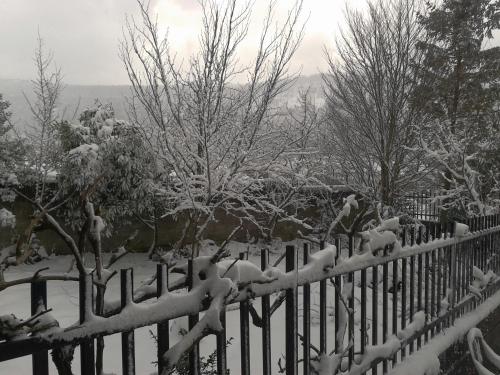a fence covered in snow with trees at Apartamento Rural Arluzepe in Echarri-Aranaz