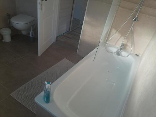 a bathroom with a bath tub with a bottle on it at Lille près du CHU Lille in Lille