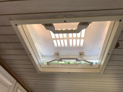 a skylight in the ceiling of a house at BED & BREAKFAST 5 MIN FROM e47 - DOGS WELCOME - COSY FARM BnB in Tureby