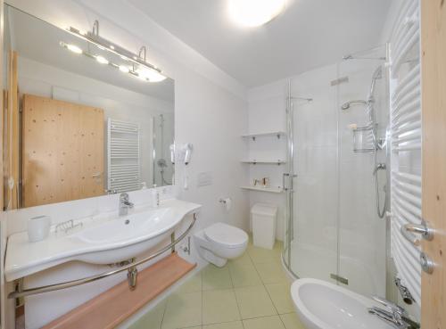 a bathroom with a sink and a shower and a toilet at Gabriel in Ortisei