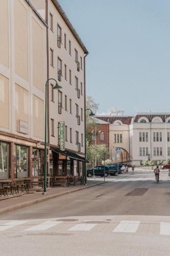 an empty street in a city with buildings at West Coast Hideaway in Pietarsaari