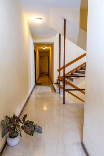 a hallway with stairs and a potted plant at Pausa Verde in Corfu city in Corfu Town