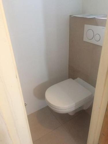 a bathroom with a white toilet in a room at Dijkhuisje Zeeland in Waterlandkerkje