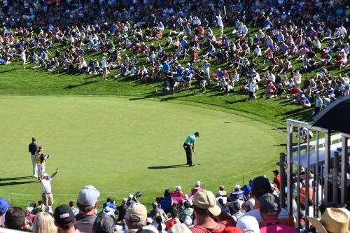 a crowd of people watching a golfer on a golf course at Staybridge Suites Hamilton - Downtown by IHG in Hamilton