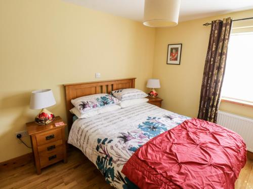 a bedroom with a large bed and a window at Prague House in Lettermore