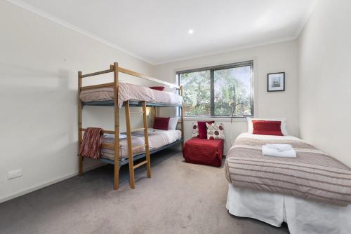 a bedroom with two beds and a bunk bed at Cape Vista 3 in Apollo Bay