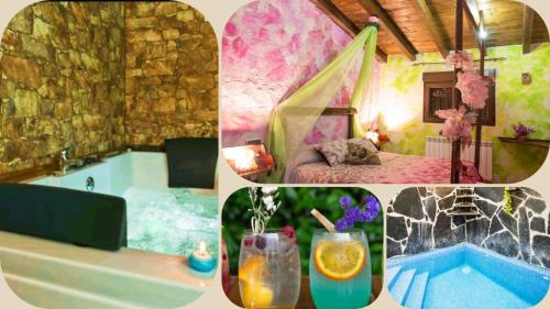 a collage of pictures of a bathroom with a tub at El Eden de Javier in Robledillo