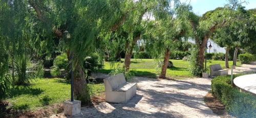 a park with a bench under a tree at Tenuta Don Monaco - Agriturismo in Santa Cesarea Terme