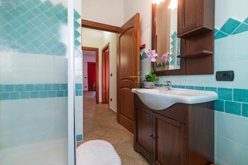a bathroom with a sink and a shower at Residence La Corte Di Anastasia in Torpè