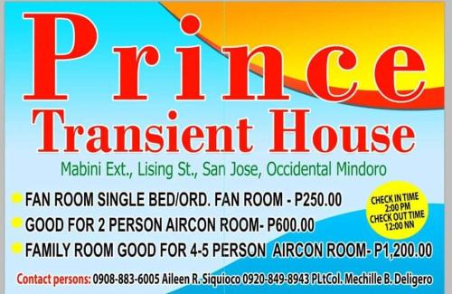 um panfleto para uma casa de transplante de disco em Prince Transient house em San José