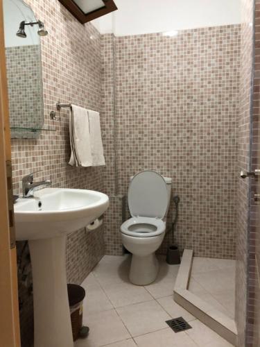 een badkamer met een toilet en een wastafel bij Vila 30 in Pogradec