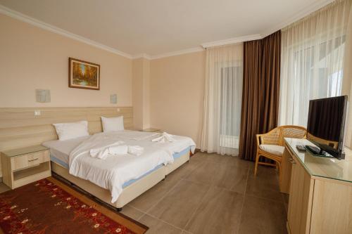 a hotel room with a bed and a television at Villa Viktor in Topola