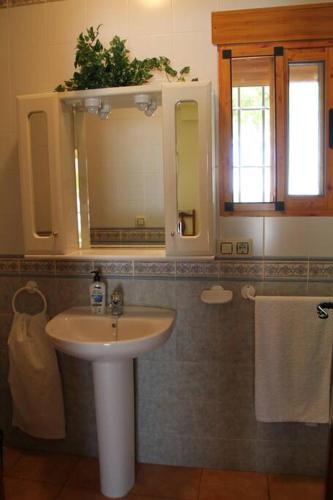 a bathroom with a sink and a mirror at Cortijo Aurelia in Pozo Alcón