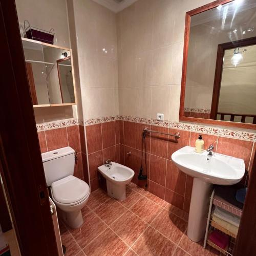 a bathroom with a toilet and a sink at Casa La Hayuela Molleda in Ayuela