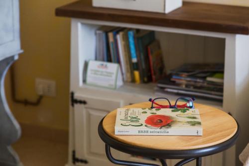 a book sitting on top of a chair with glasses on it at Agriturismo La Facenda in Albinia