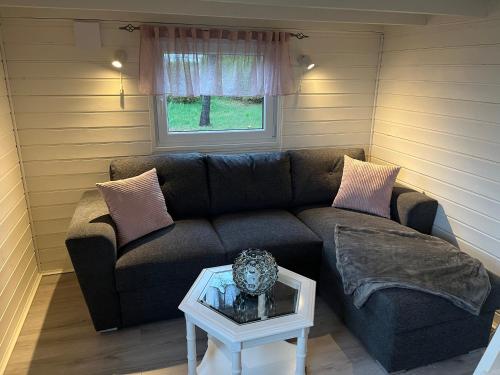a living room with a couch and a table at Rödlix Vandrarhem & Camping in Tvååker
