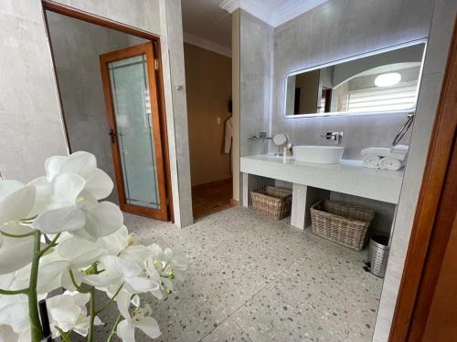 a bathroom with a sink and a mirror at Opikopi Guest House in Pretoria