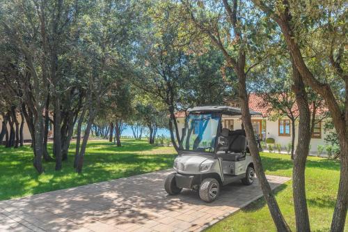 a golf cart parked next to a tree at Luxury Glamping Beach Villas Porto Bus in Bale