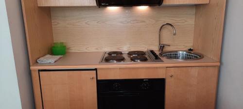 a small kitchen with a sink and a stove at Condominio Escargot in Breuil-Cervinia